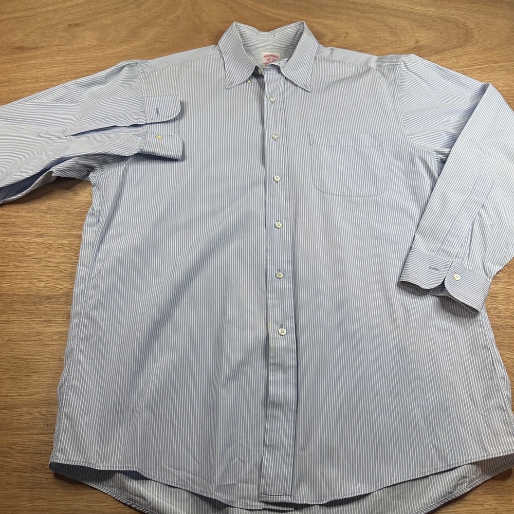 Brooks Brothers Mens 16-4 (L) Blue White Stripe Dress Shirt Cotton Button Front